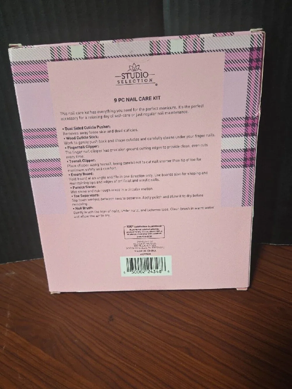 9-Piece Pink Plaid Nail Care Kit
